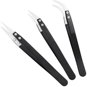 MMOBIEL 3-delige set keramische punten, soldeerpincet, recht gebogen, hittebestendig 1600 °C / 3000 F voor reparaties van elektronica, sieraden, computers, laboratoriumsolderen, enz.