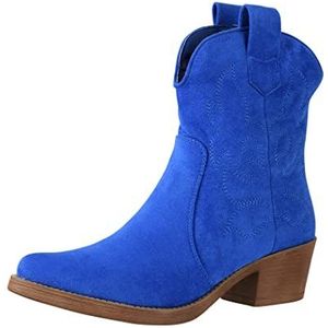 Elara Dames Enkellaarzen Cowboy Laarzen Chunkyrayan 301-A31SZ Sapphire Blau Suede-38