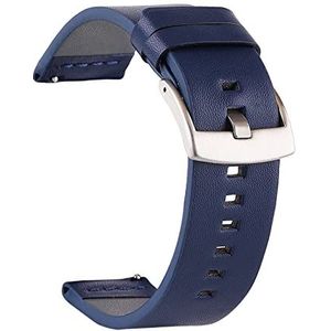 ENICEN Echt lederen horlogebanden 18 20 22 24 mm compatibel met Samsung horloge 46 mm 44 mm 42 mm 40 mm band compatibel met Huawei horloge for Moto360 II (Color : Silver buckle blue)