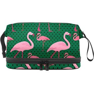 Make-up tas - grote capaciteit reizen cosmetische tas, flamingo's moeder en baby, Meerkleurig, 27x15x14 cm/10.6x5.9x5.5 in