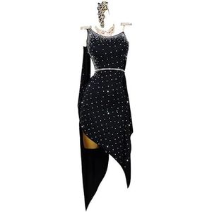 Yhwacyznm Rugloze Latijns Amerikaanse professionele wedstrijdjurken Cha Cha Dansrok voor dames Asymmetrische zoom Tango Salsa kostuum Met strass steentjes Ballroom danskleding,B,L