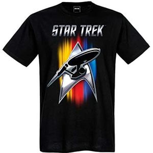 Star Trek Shining Badge T-shirt voor heren, zwart, ronde hals, motief eenzijdig, zonder kraag, recht, korte mouwen, zwart, XL