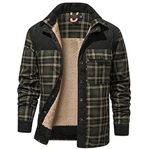 Mr.Stream Herenhemd geruit vintage houthakkershemd flanellen hemd Fleecevoering lange mouwen overhemden Jassen, Sherp jacks 3251 Green 3XL