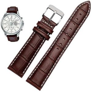 20mm 22mm lederen horlogeband geschikt for Casio BEM-501 506 307 serie EFB-530 MTP-1303 horlogeband armband riem zwart bruin (Color : Brown white-silver B-01, Size : 20mm)