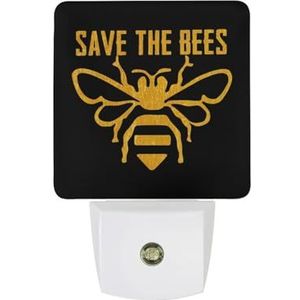 Save The Bees Warm Wit Nachtlampje Plug In Muur Schemering naar Dawn Sensor Lichten Binnenshuis Trappen Hal