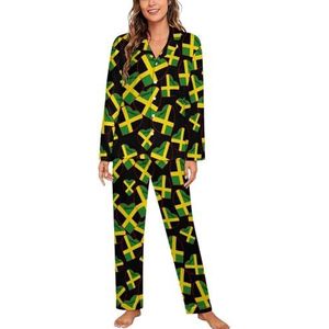 Jamaica Vlag Hart Lange Mouw Pyjama Sets Voor Vrouwen Klassieke Nachtkleding Nachtkleding Zachte Pjs Lounge Sets