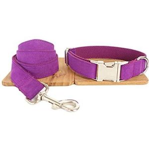 Effen hondenhalsband met riem, set met steeksluiting, hondenketting, verstelbare hondenhalsuitsnijding, pastelkatoen met hondenriem, hondenriem voor kleine, middelgrote en grote honden (XS, paars)