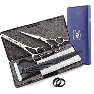 Professionele 5.5 Inch Kappers Uitdunnen Kapper Schaar Set Haar Snijden Kapper Schaar Met Kam, Olie Fles En Doek Wordt geleverd in Zwarte Case