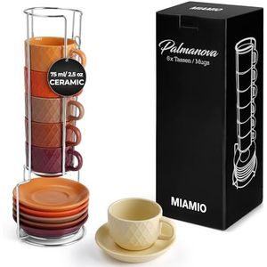 MIAMIO - 6 x 75 ml Espressokopjes/espressokopjes set met ruitpatroon keramiek - Palmanova collectie (Magma Rood)
