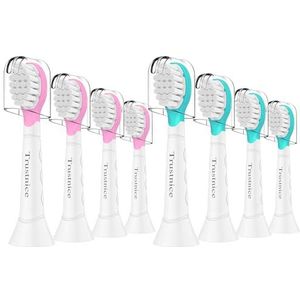 Trustnice Vervangende hoofden voor kinderen voor Philips Sonicare, zachte, compacte tandenborstelkoppen voor kinderen van 3 tot 7 jaar, mini, roze en blauw, 8 stuks