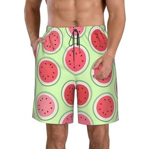 Watermeloen Groene Print Heren Zwemmen Shorts Trunks Mannen Sneldrogend Ademend Strand Surfen Zwembroek met Zakken, Wit, XXL