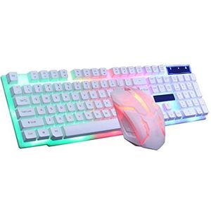 Pastoralist Gaming Toetsenbord en Muis, Toetsenbord en Muis Set USB Bedrade Gaming Set GTX300 En Combo Licht Up voor PC Computer Laptop Desktop Wit