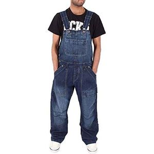 CHIYEEE Heren Denim tuinbroek Jeans Casual Losse Multi-Pocket Strap Broek Cowboy Bib Workwear Broek S-XXXL, Donkerblauw, XL