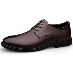 Oxford formele schoenen for heren met vetersluiting, ronde gepolijste neus, PU-leren derbyschoenen, antislip blokhak, antislip rubberen zool, lage top, feest(Dark Brown,38 EU)