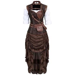 CHUNNUAN Dames steampunk korset jurk piraat shirt gotisch korset lingerie top burlesque onregelmatige rok Halloween kostuum plus size S-6XL-2081driedelig pak, S