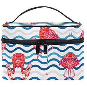 Wave Blue Tropical Flamingo Artistic Cosmetic Bag Organizer Rits Make-up Tassen Pouch Toilettas voor Meisje Vrouwen