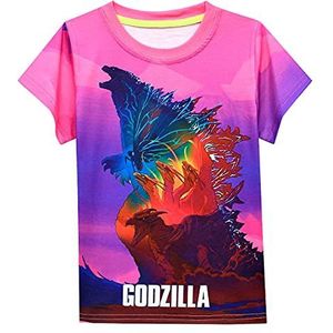 Kinderen T-shirts 3D Print Jongens en Meisjes Mode God-Zilla Tops Korte Mouw Anime Cartoon Grafisch Zomer T-shirt, roze, 7-8 Jaren