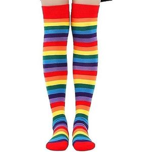 Regenboog Sokken Voor Vrouwen Over Knie Sokken Dunne Panty Lange Hoge Sokken Nieuwigheid Gestreepte Hoge Kousen Been Warmers Voor Cosplay Party Halloween(C)