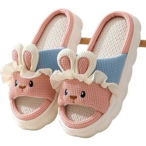 MZPOZB Stoffen huisslippers vier seizoenen universele linnen pantoffels vrouwen mannen thuis slippers jongens meisjes leuke indoor slippers zachte antislip huisschoenen, roze, 40-41