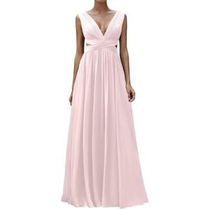 Diepe V-hals Prinses Bruidsmeisjes Jurken Chiffon Galajurken met Split Formele Avondjurk ZM195, roze, 32