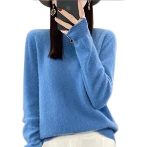 Kasjmiertruien for dames Dames effen trui Slim fit casual lange mouwen warme zachte pullover(Gold,XL)