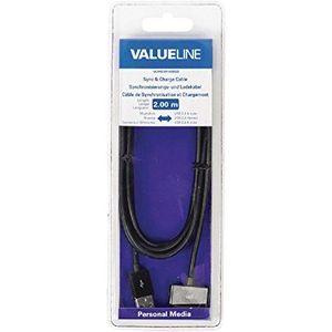 Valueline 30-pins Apple Dock Naar USB-A Kabel - USB2.0 - Tot 2A / Zwart - 2 Meter