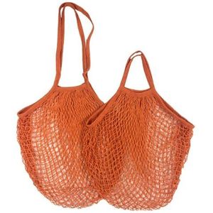 MZPOZB Draagbare Katoenen Mesh Tas Draagbare Wasbare Katoen Mesh String Handtas Korte Handvat Netto Tote Herbruikbare Boodschappentassen Fruit Groente Tas Mesh Zakken, Oranje, 35X55CM-short