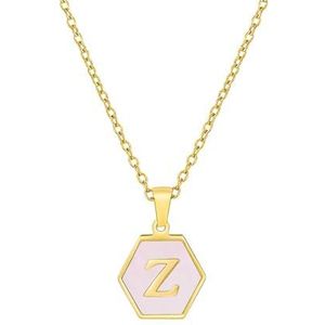 Dames zeshoekige roestvrijstalen letter roze blauwe schelp ketting titanium stalen letter hanger sieraden(Style:Pink-Z)