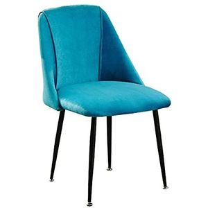 GEIRONV 1 stks Black Metal Poten Dining Chair, 51 × 49 × 78 cm Fluwelen zitting en rugleuningen Kantoorstoel Keuken Slaapkamer Lounge Stoel Eetstoelen (Color : Blue, Size : Black legs)