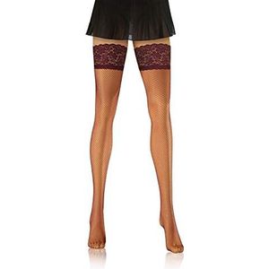 Sesto Senso 2 Pack Visnet Hold Ups Kousen Sexy Dij Hoge Kant Top, Donkerrood - Bordeaux, XS-S