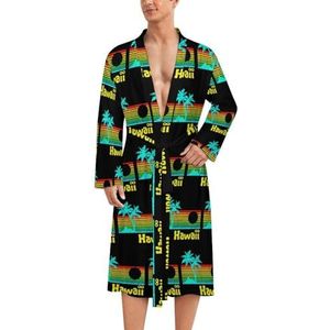Jaren 80 Retro Vintage Hawaii badjas voor heren, zachte badjas pyjama nachtkleding loungewear ochtendjas met riem, S