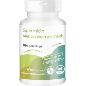 Vitamintrend Spermidine Tarwekiemextract, 180 tabletten, 6 mg spermidine per tablet, polyamineverbinding, hooggedoseerd veganistisch voedingssupplement zonder magnesiumstearaat, gemaakt in Duitsland