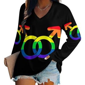 Gay Love LGBT Prode Dames V-hals Shirt Lange Mouw Tops Casual Loose Fit Blouses