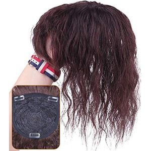 4.7 ""x 4.7"" Vrouwen Top Clip in Haarstuk Menselijk Haar Lichte Krullend Topper Met Zijpony Donkerbruin, 10