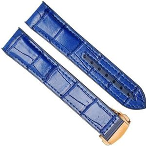 dayeer Echt lederen horlogeband met gebogen uiteinde voor O-mega S-eamaster 007 polsbandarmband met vouwgesp (Color : Blue Rose Gold, Size : 22mm)