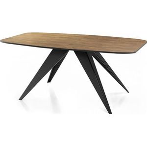 WFL GROUP Eettafel Foster in industri�ële stijl, rechthoekige tafel, uittrekbaar van 180 cm tot 220 cm, gepoedercoate zwarte metalen poten, 180 x 90 cm (eiken Lefkas, 160 x 80 cm)