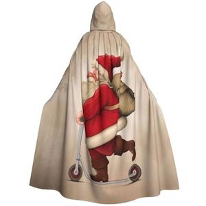 Bxzpzplj Kerstman op scooter dames heren volledige lengte carnaval cape met capuchon cosplay kostuums mantel, 185 cm