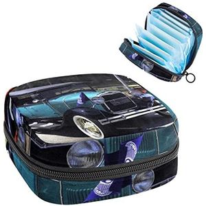 Vintage Auto,Periode Pouch Draagbaar,Tampon Opbergtas,Tampon Houder voor Portemonnee Vrouwelijke Product Organizer, Meerkleurig, 4.7x6.6x6.6 in/12x17x17 cm