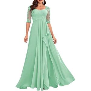 Dames chiffon moeder van de bruid jurk voor bruiloft met split galajurken cocktailjurk plus size, mintgroen, 32