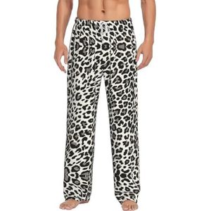 Zwarte Luipaardprint Mannen Lange Lounge Wear Broek Nachtkleding Pyjama Bottoms Nachtkleding Met Zakken En Trekkoord, Wit, S