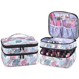 ZFZGFRCS Nagellak Organizer - Houdt 30 Flessen Nail Supply Organizers en Opslag Dubbellaagse Nagellak Draagtas Nagellak Organizer Nagellak Opbergtas met Handvat (Blad)