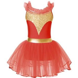 NUOYIXUAN Balletjurk met pailletten voor meisjes, tutu, gymnastiekpak voor meisjes, ballerina voor dans, jazz-danskleding voor feestjes (rood, 10)