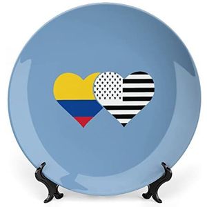 Colombiaanse Vlag En Zwarte Amerikaanse Vlag Bone China Plaat Met Stand Ronde Decoratieve Plaat Vintage Thuis Wobble Plaat