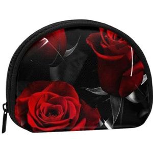 Rode roos print, portemonnee schelp make-up tas dames portemonnee kleine portemonnee, Als afbeelding, 12 x 9 cm/4.7 x 3.5 in, portemonnee