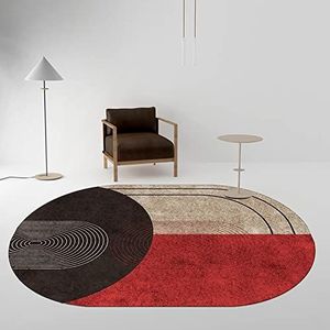 Moderne Ovaal woonkamer groot gebied kortpolige tapijten Super zacht antislip wasbaar tapijt Frosted zwart en rood patchwork，150 x 200 cm
