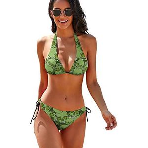 Camouflage Skull Dames 2-delige bikini set driehoek badmode halter string badpakken met stropdas kant 2XL