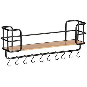 WENKO Wandplank Loft, modern rek met duurzame bamboebodem en stevig stalen frame, cool industrieel design voor keuken, badkamer enz, met 10 S-haken, 79 x 28 x 19,5 cm, zwart mat/natuur