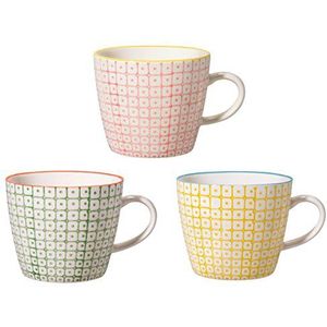 Bloomingville Mokken Carla, roze groen geel, keramiek, set van 3