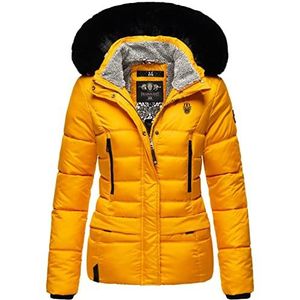 MARIKOO Warme winterjas voor dames, gewatteerde jas met behaaglijk teddybont B894, geel, XS