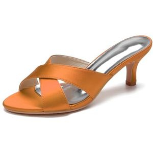 SYDZSW Satijnen Naald Hak Trouwschoenen Bruidsschoenen Hoge Hakken Ivoor Sandaal Bride 35-43, Oranje, 43 EU